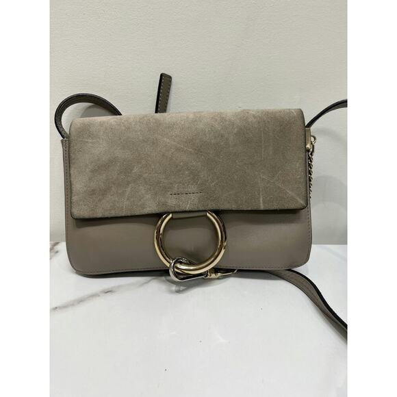 Chloé Faye Small Suede & Leather Shoulder Bag in Taupe - Picture 1 of 4